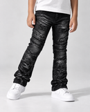 BLACK LIGHT Kids 'Distressed' Flare Fit Denim in Black