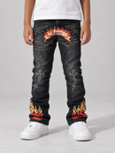 BLACK LIGHT Kids 'Fiery' Rhinestone Flare Fit Denim in Black