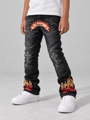BLACK LIGHT Kids 'Fiery' Rhinestone Flare Fit Denim in Black