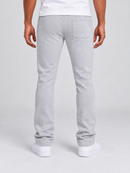 Back view of men's SYIP heavyweight flared sweatpants in Heather Grey, featuring a relaxed fit and stacked design.