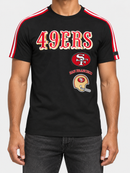 Red Pro Standard San Francisco 49ers retro striped T-shirt with team logo and classic design, casual tee for fans.