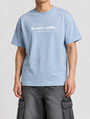 Black Label Premium T-Shirt in light blue, casual unisex tee with soft fabric and comfortable fit, showcasing a stylish design.