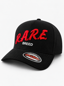 Black MUKA Rare Breed corduroy snapback hat with red accents, featuring a flat brim and adjustable strap.