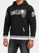 Black Pro Standard Las Vegas Raiders Mashup hoodie displayed in a studio portrait with front view and detailed design.