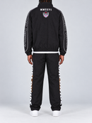 Black men's Copper Rivet windbreaker zip-up jacket with nylon material, rear view showing the "World Wide" design and rivet details.
