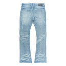 Light blue rhinestone distressed jeans on a white background. By Fresh N Fitted.