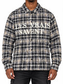 Men’s Rebel Denim 'Reigning Status' Long Sleeve Button Up Flannel in Grey