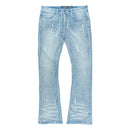 Light blue rhinestone distressed jeans on a white background. By Fresh N Fitted.
