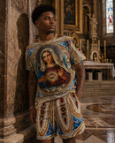 George V Men's Pure Heart Premium All Over Print With Rhinestones Tee - FRESH N FITTED