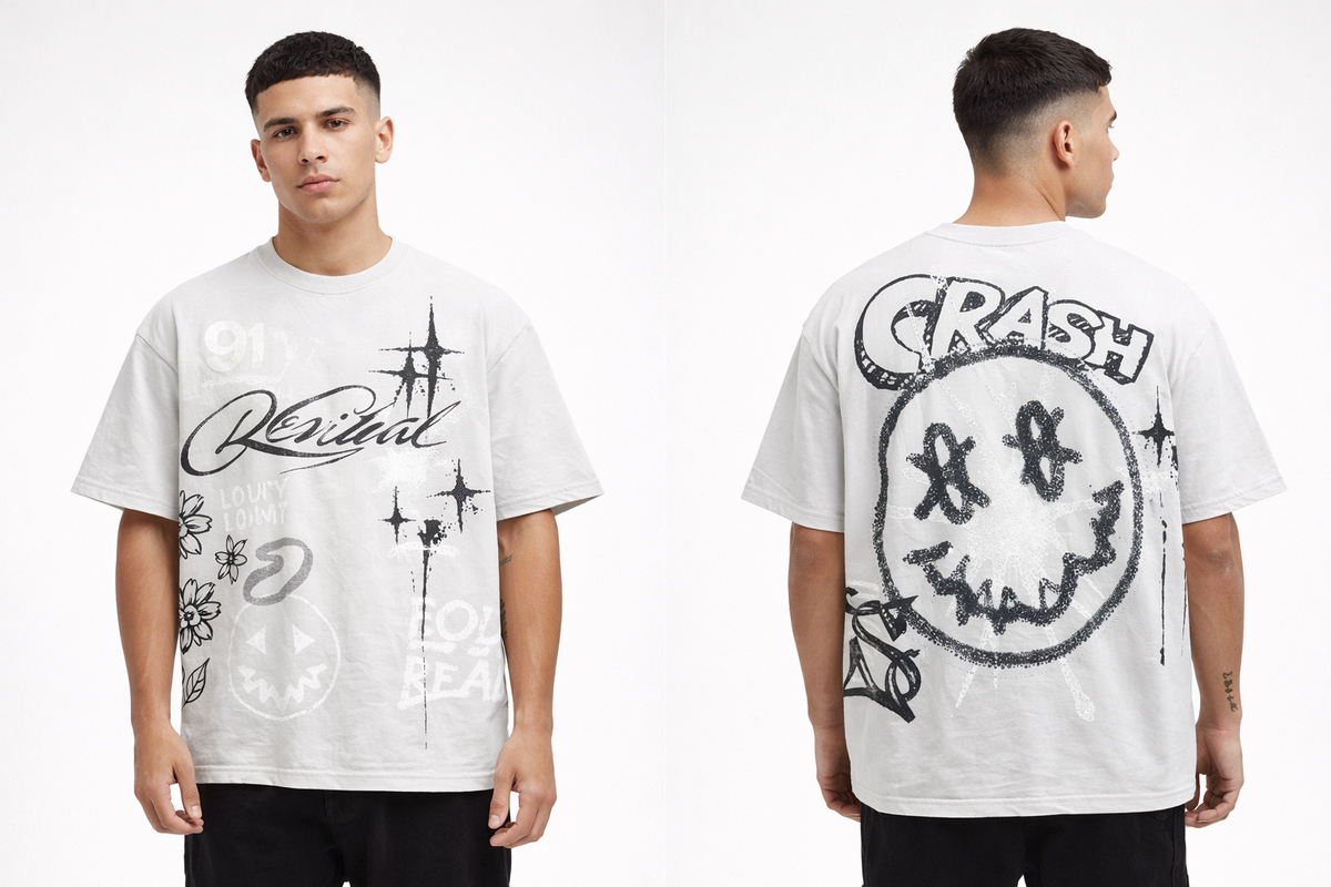 Smoke Rise Smiley Wide Crop Tee (Lunar) KT26S425 | Fresh N Fitted
