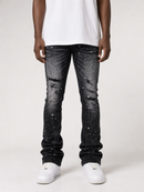 Smoke Rise 'All Rhinestone' Stacked Flare Denim (Hematite Black) JP25536