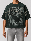 Rare Peace oversized pine green rhinestone cropped T-shirt with "Save Our Souls" graphic, casual streetwear style.