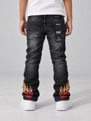 BLACK LIGHT Kids 'Fiery' Rhinestone Flare Fit Denim in Black
