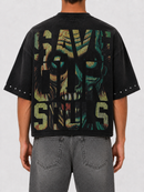 Rare Peace 'No Longer Human (Zombie)' Oversized Rhinestone Cropped T-shirt (Black) RT5059