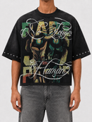 Rare Peace 'No Longer Human (Zombie)' Oversized Rhinestone Cropped T-shirt (Black) RT5059