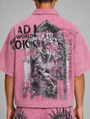 Dust pink Rare Peace 'It's OK to Cry' digital print collar zip-up with rhinestone accents, cropped design, and collar detail.