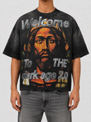Rare Peace 'Welcome To The Dark Age 2.0' Oversized Rhinestone Cropped T-shirt (Black) RT5053