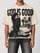 Papercut 'God is Good' Oversized Cropped T-Shirt (Cream)