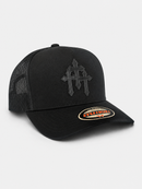 MUKA 'Cross Leather Patch' Trucker Hat (Black) T5624B