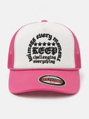 MUKA 'Keep Challenging' Trucker Hat (Wht/H.Pink) T5509A