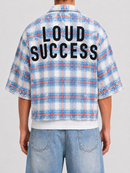 STORM88 RONIN Washed Flannel Crop Top Button Down Shirt In Blue ST8-011