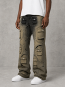Taker 'Metal stud' Premium stretch Cargo Jeans (Mud Black) T5034