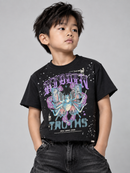 Highly Undrtd Kids 'Hidden Truth' Rhinestone Cropped Tee in Black