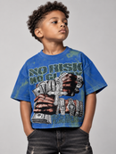BKYS KIDS 'No Risk' F-Terry Cropped Rhinestone T-Shirt in Blue