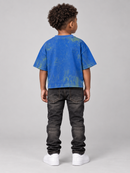 BKYS KIDS 'No Risk' F-Terry Cropped Rhinestone T-Shirt in Blue