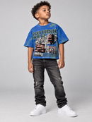 BKYS KIDS 'No Risk' F-Terry Cropped Rhinestone T-Shirt in Blue