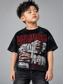 BKYS KIDS 'No Risk' F-Terry Cropped Rhinestone T-Shirt in Black