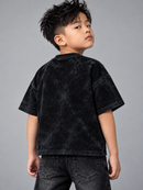 BKYS KIDS 'No Risk' F-Terry Cropped Rhinestone T-Shirt in Black