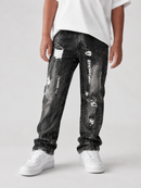 FWRD Kids 'Eroded' Relaxed Straight Denim in Washed Black