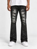 First Row 'Allover Rhinestone' Flare Fit Denim in Black