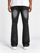 First Row 'Allover Rhinestone' Flare Fit Denim in Black