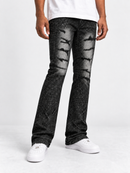 First Row 'Allover Rhinestone' Flare Fit Denim in Black