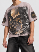 Stray 'Skull & Bones' Oversized Drop Shoulder Cropped T-Shirt In Dust Pink