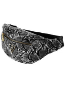 Fanny pack with snake skin pattern on a white background