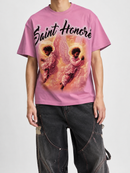 Pink Concept LA Honore T-Shirt with short sleeves and graphic design, made from soft cotton fabric.