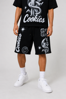 Cookies Draft Day sweat shorts in black, casual fit with drawstring waist and embroidered logo, styled for comfort and sport.