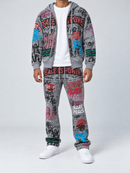 RARE PEACE 'Peace Is Power' All Over Print Flared Sweatpants in Grey