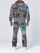 RARE PEACE 'Peace Is Power' All Over Print Flared Sweatpants in Grey