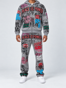 RARE PEACE 'Peace Is Power' All Over Print Flared Sweatpants in Grey