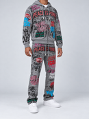 RARE PEACE 'Peace Is Power' All Over Print Flared Sweatpants in Grey