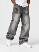 Copper Rivet Men's Premium Vintage Wash Comfort Baggy Fit Denim in Grey