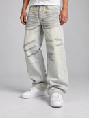 Copper Rivet Men's Premium Vintage Wash Comfort Baggy Fit Denim in Light Tint Blue