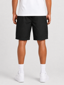 Black Copper Rivet men's span twill shorts displayed on a model, showcasing the casual fit and durable fabric.
