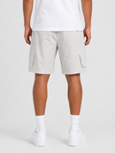 Copper Rivet men's span twill shorts in taupe, showcasing a casual fit with front pockets and a tailored design.