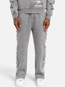 Copper Rivet World Tour Fray Applique Sweatpants In Grey