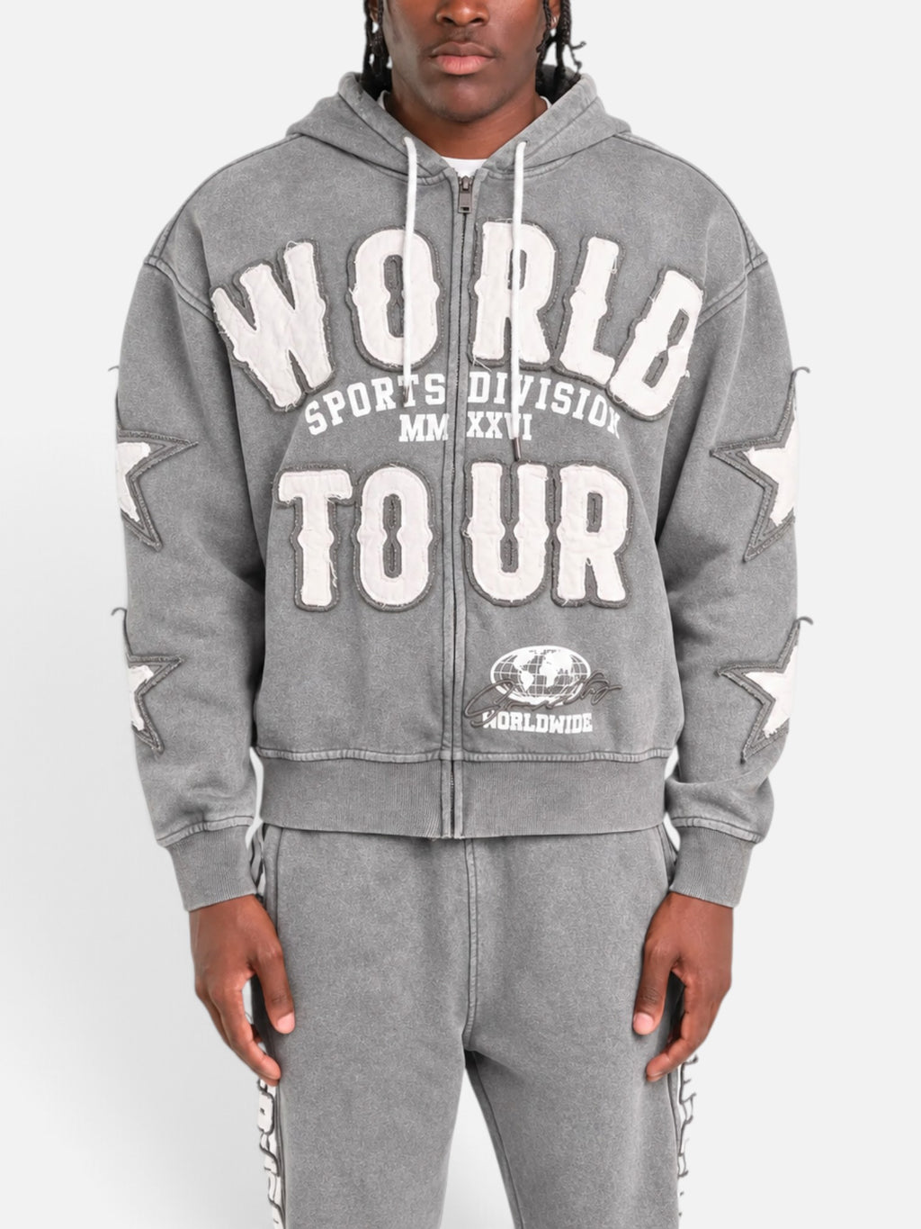 Copper Rivet World Tour Full Zip Hoodie in Grey | FRESH N FITTED